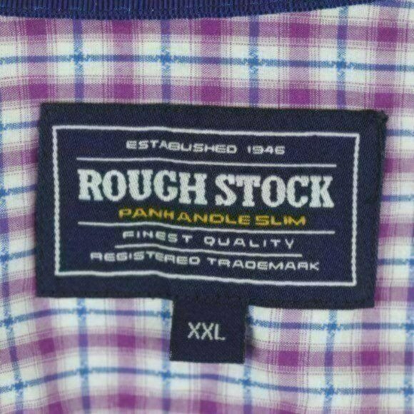 Panhandle Slim Roughstock Men's XXL Purple Blue Cotton Plaid Long Sleeve Shirt - Picture 6 of 8